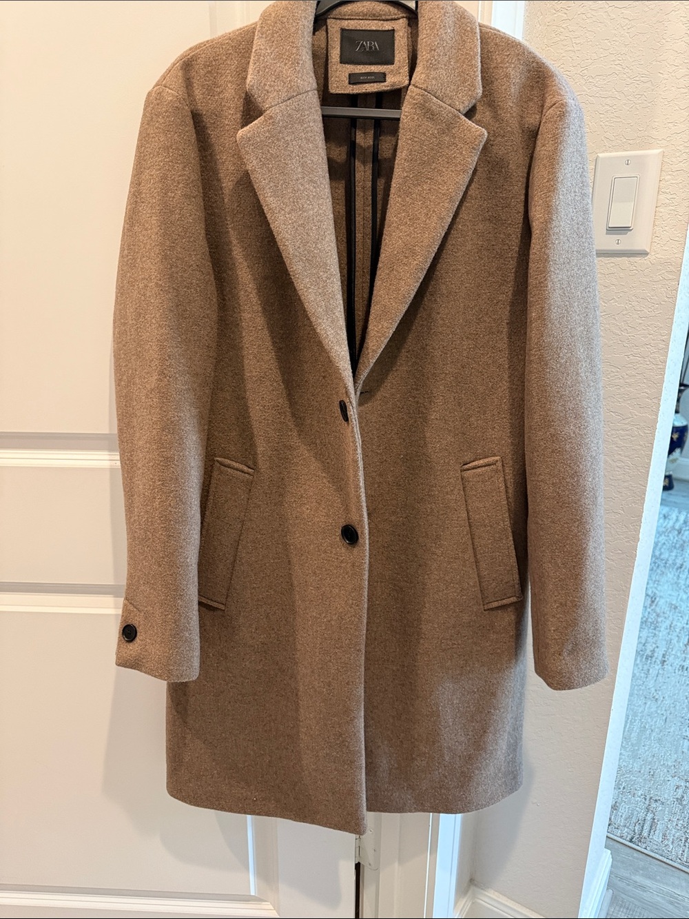 Zara Camel Single-Breasted Wool-Blend Trench Coat